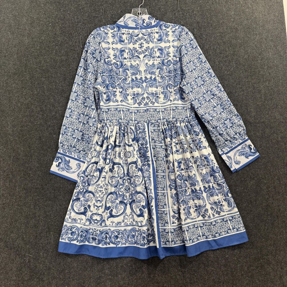 Blue and White Printed Midi Dress - Picture 6 of 7